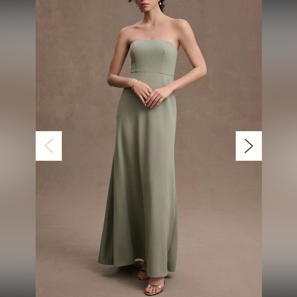 BHLDN Everly Strapless Stretch Crepe A line Gown, Size 8, Bridesmaid, Moss
